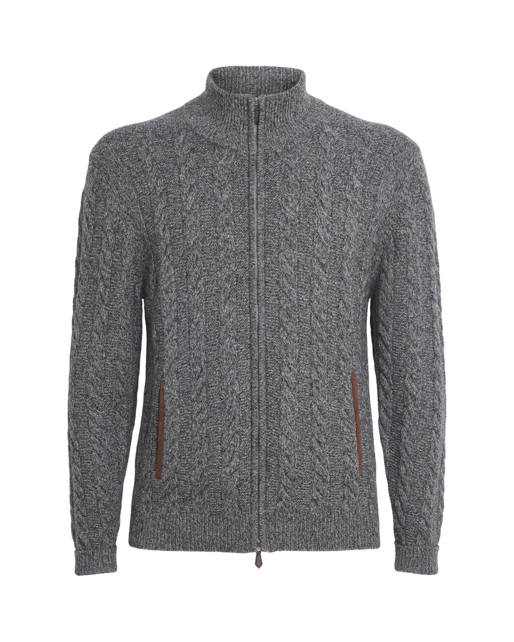 N.Peal Cashmere Gray Cashmere Cable-Knit Zip-Up Cardigan for men