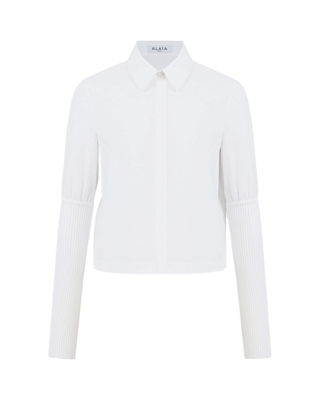 Alaïa White Cotton Poplin Ribbed-Sleeve Shirt