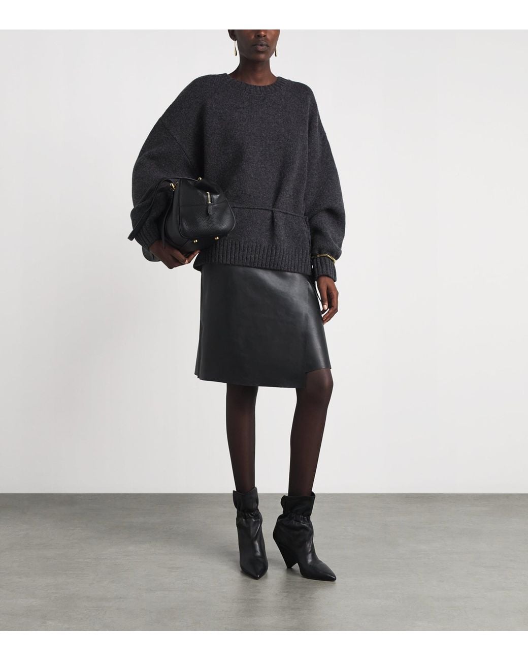 St. Agni Black Merino Wool Belted Sweater