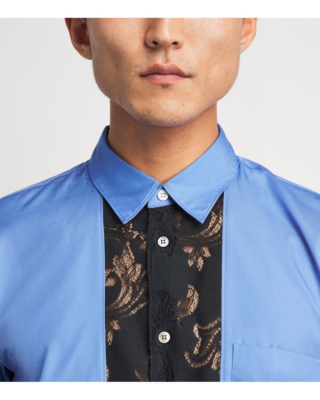 Comme des Garçons Blue Cotton Lace-Detail Shirt for men