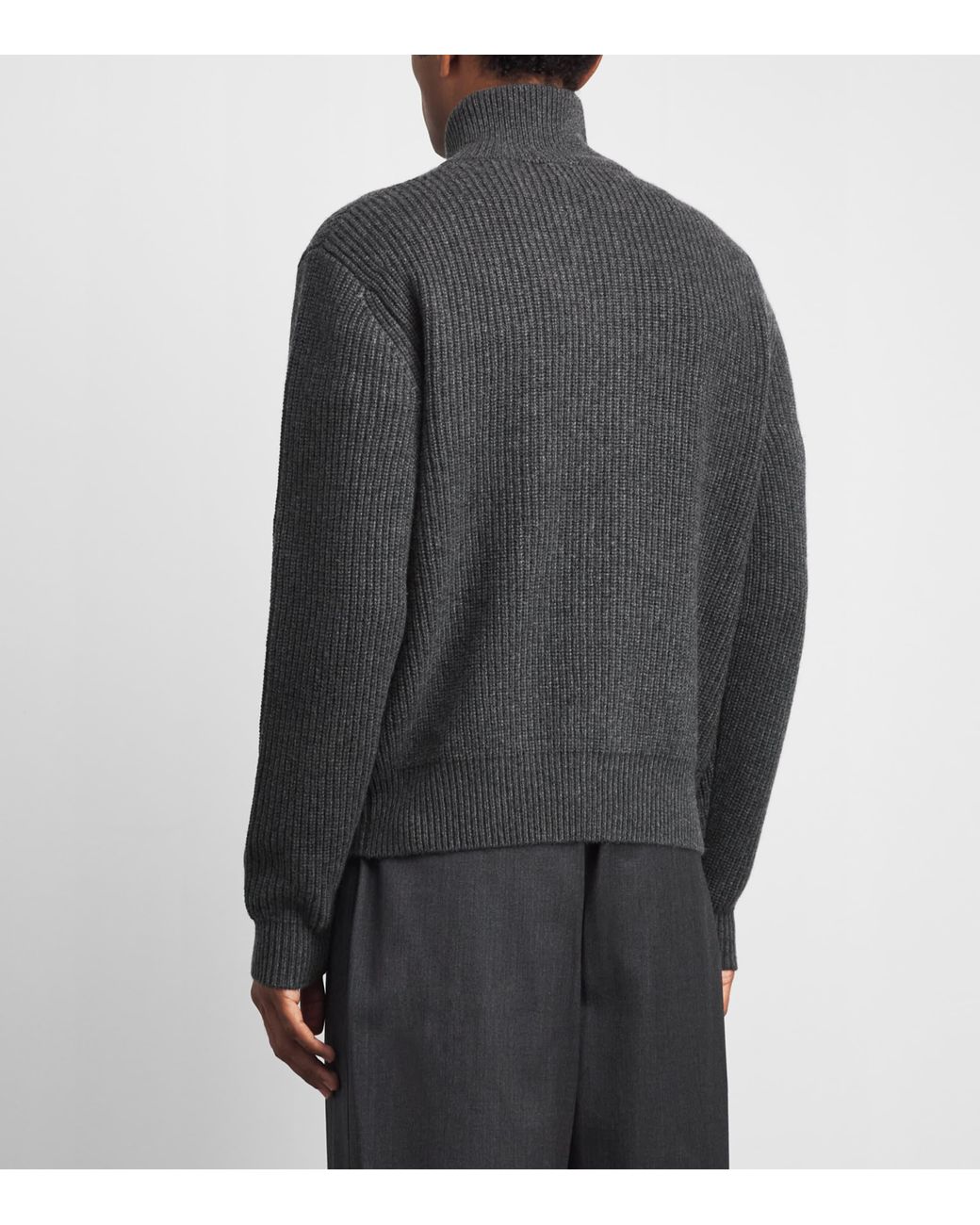 Yves Salomon Gray Wool-Cashmere Ribbed High-Neck Cardigan for men
