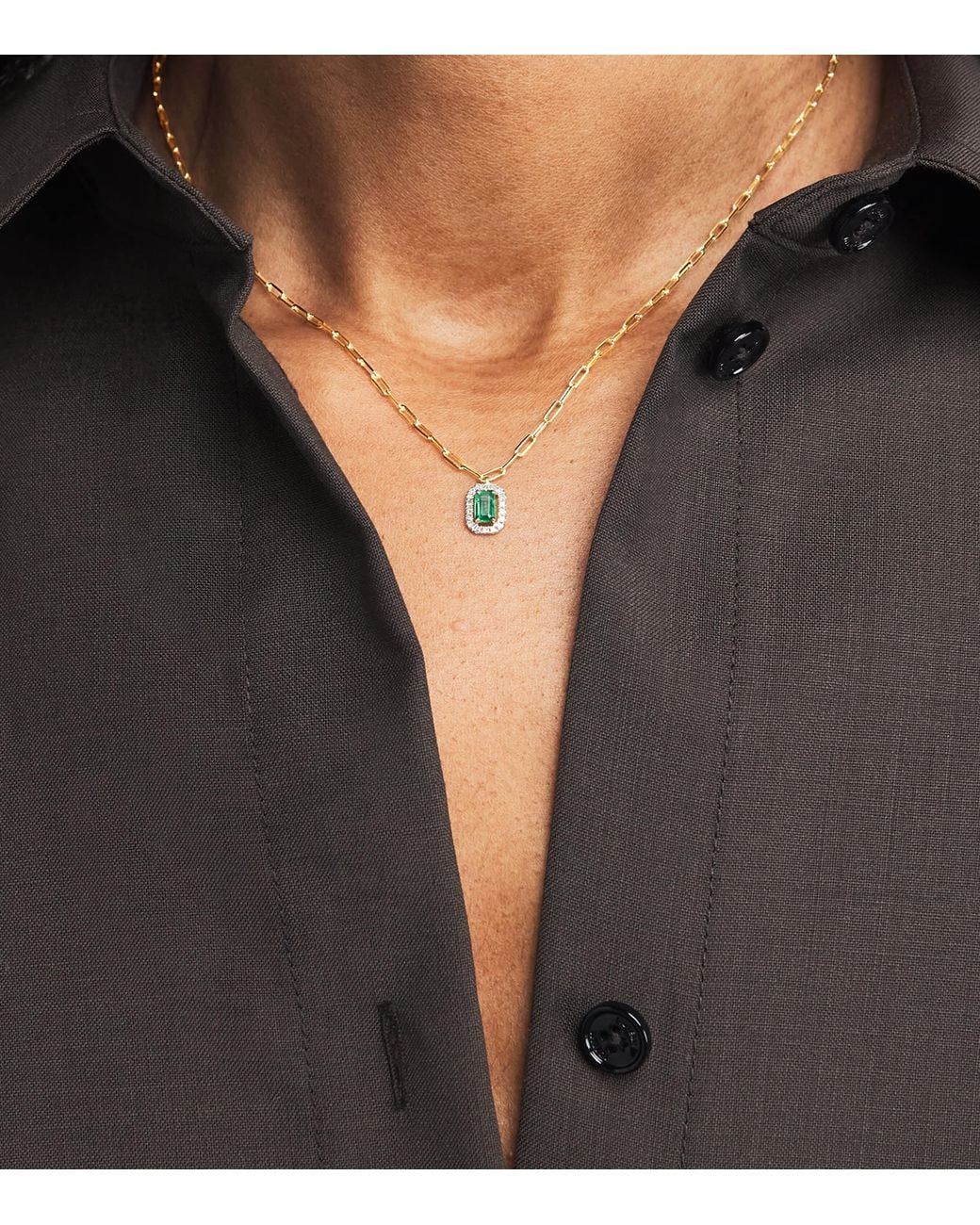 SHAY Metallic Diamond And Emerald Mini Me Necklace