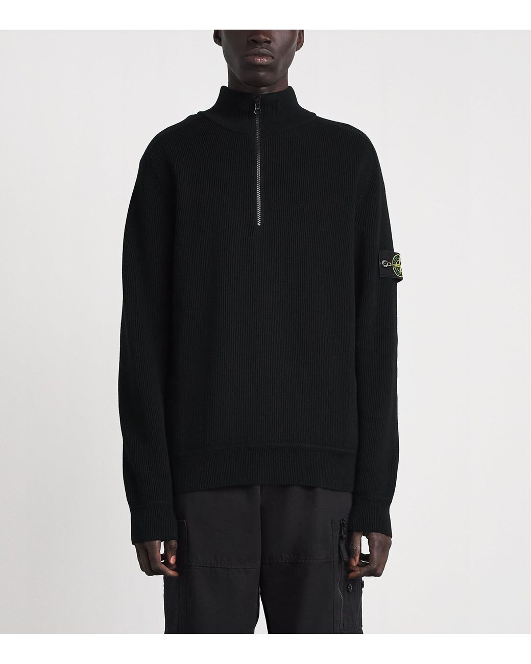 Stone Island Black Cotton Half-Zip Sweater for men