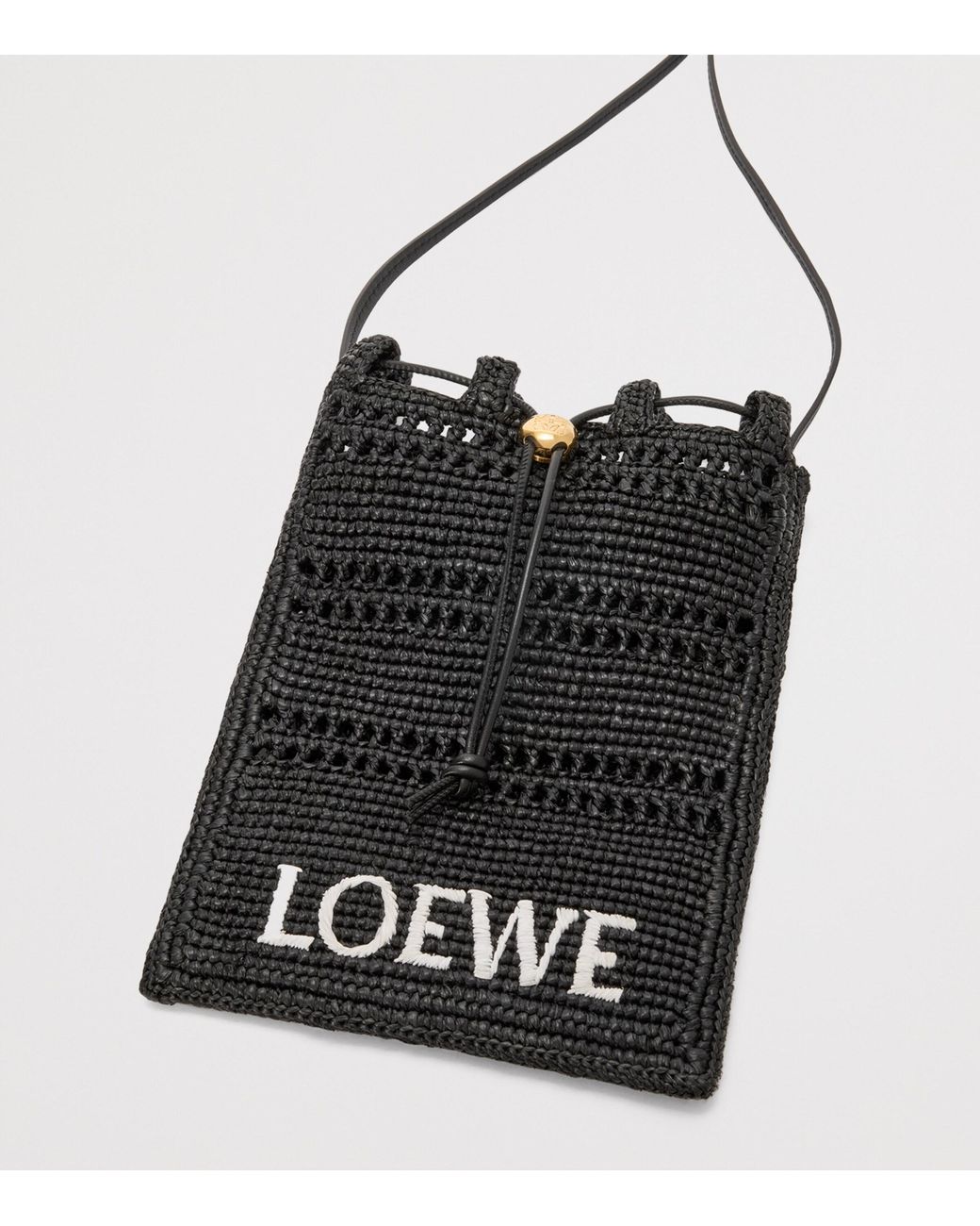 Loewe Black X Paula's Ibiza Raffia Drawstring Pocket Bag