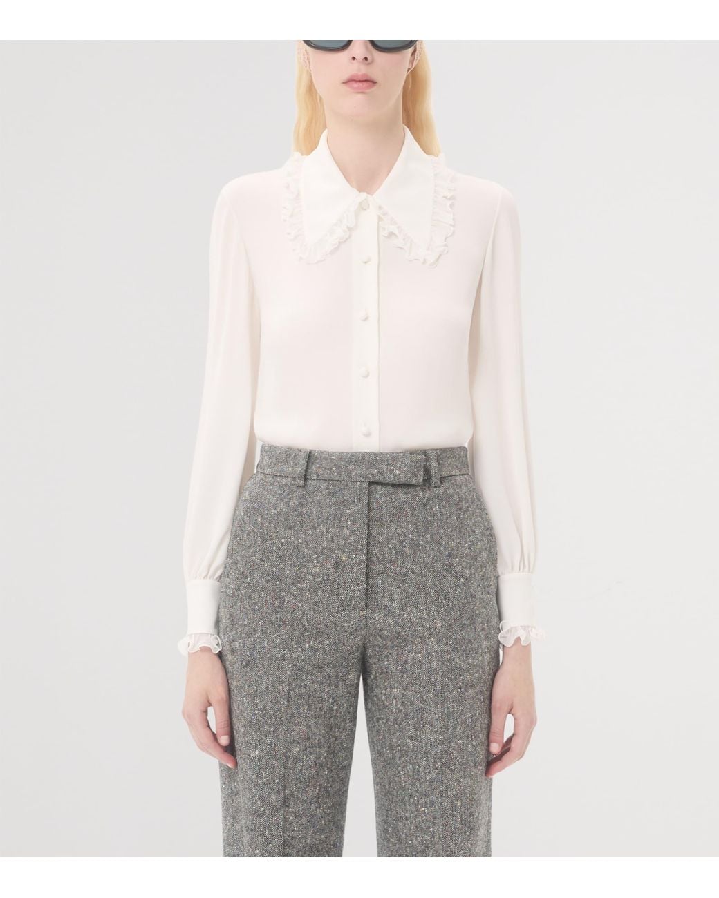 Valentino White Silk Frilled Shirt