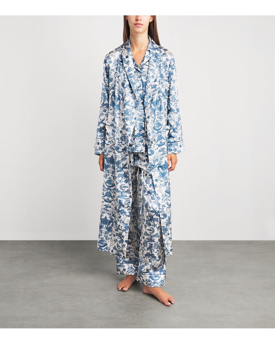 Harrods Blue Silk Menagerie Night Robe
