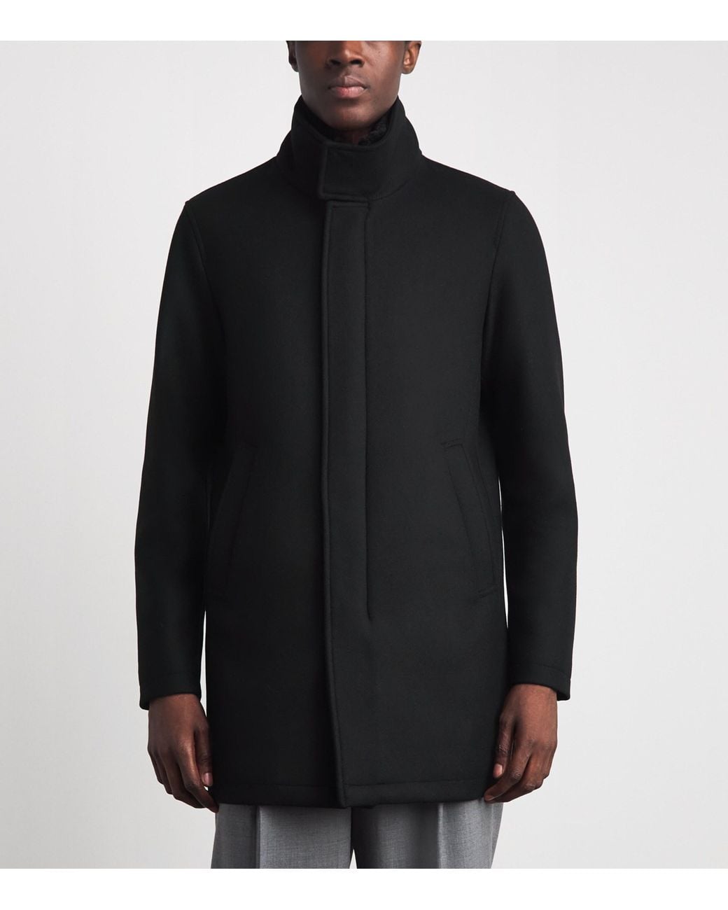 Herno Black Virgin Wool-Blend Car Coat for men