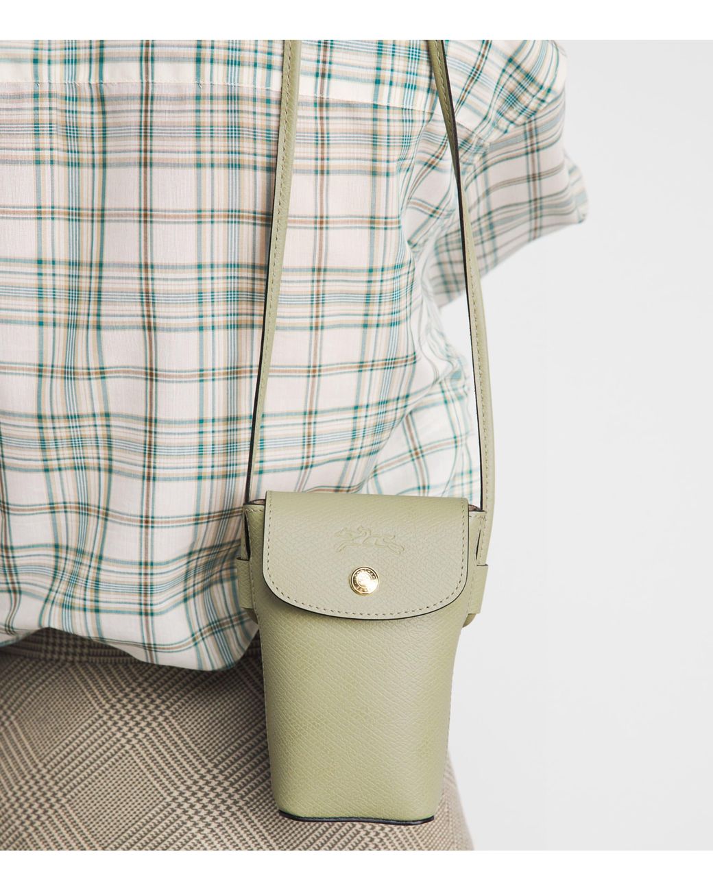Longchamp Green Leather Épure Phone Case With Strap