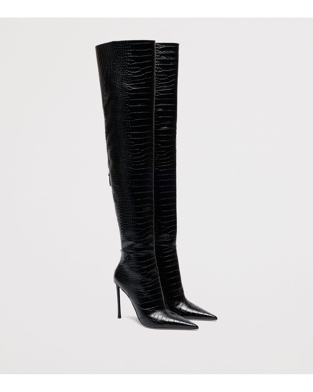 Tom Ford Black Croc-Embossed Leather Over-The-Knee Boots 105