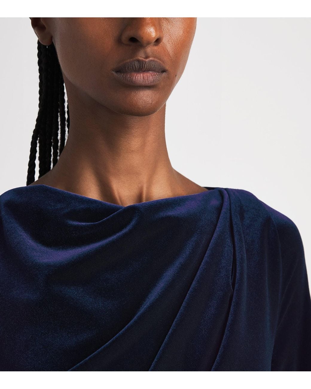 Talbot Runhof Blue Stretch-Velvet Draped Gown