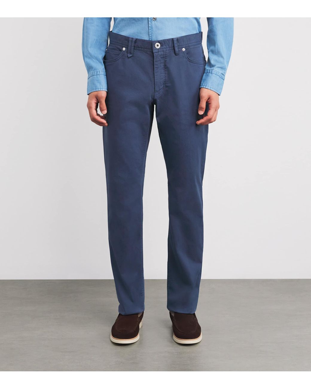 Brioni Blue Stretch-Cotton Chinos for men