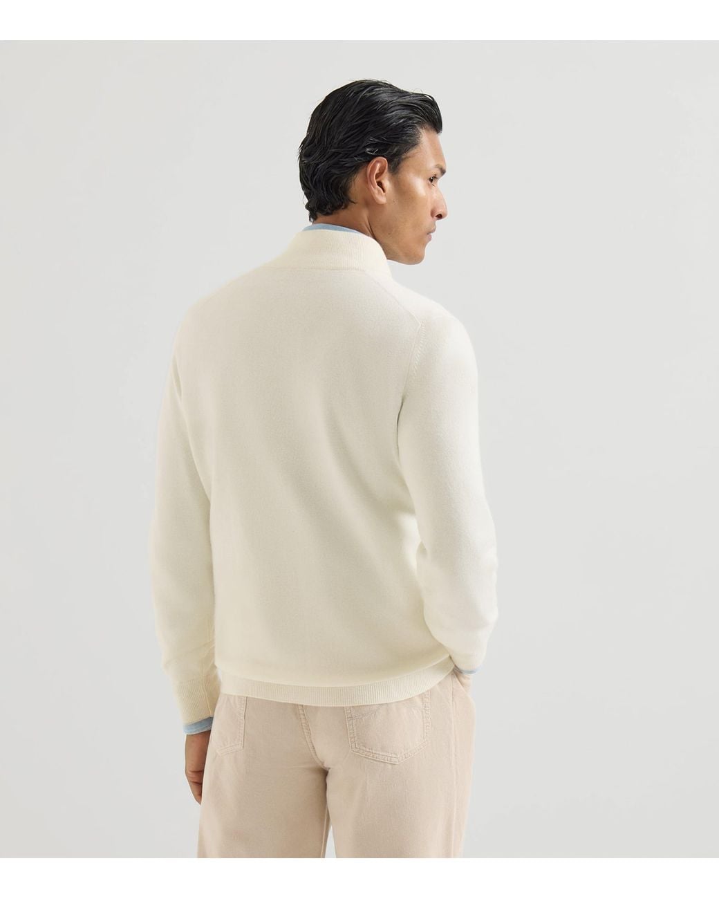 Brunello Cucinelli White Cashmere Zip-Up Cardigan for men