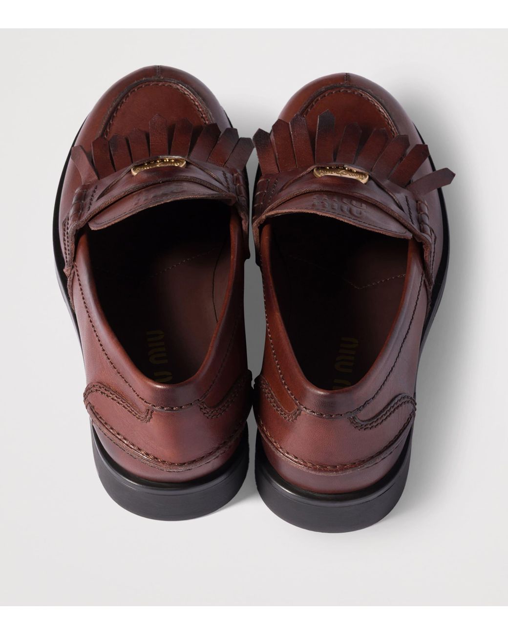 Miu Miu Brown Leather Coin Penny Loafers