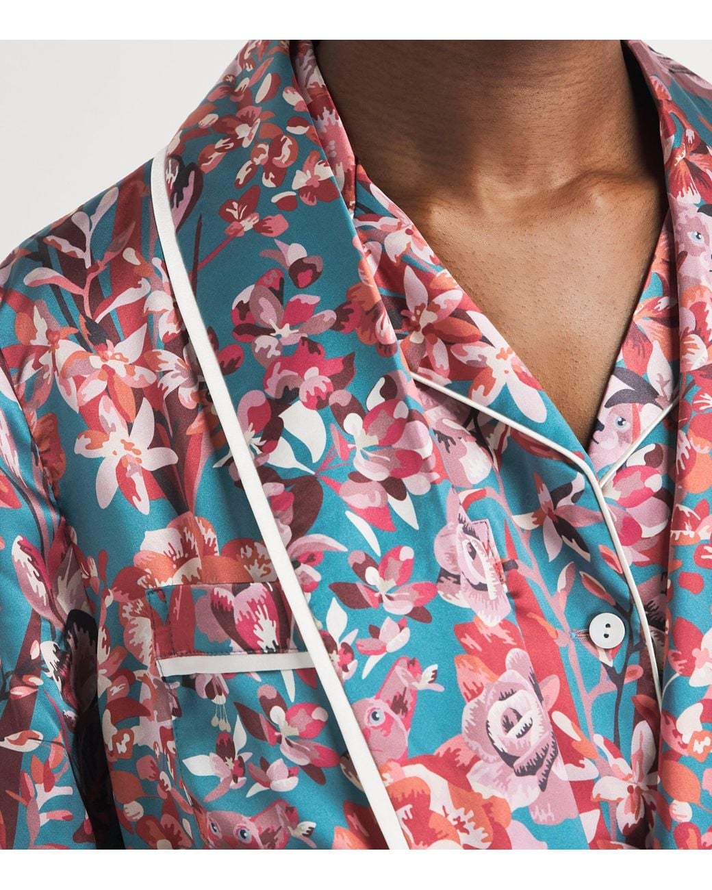 Derek Rose Red Silk Floral Night Robe