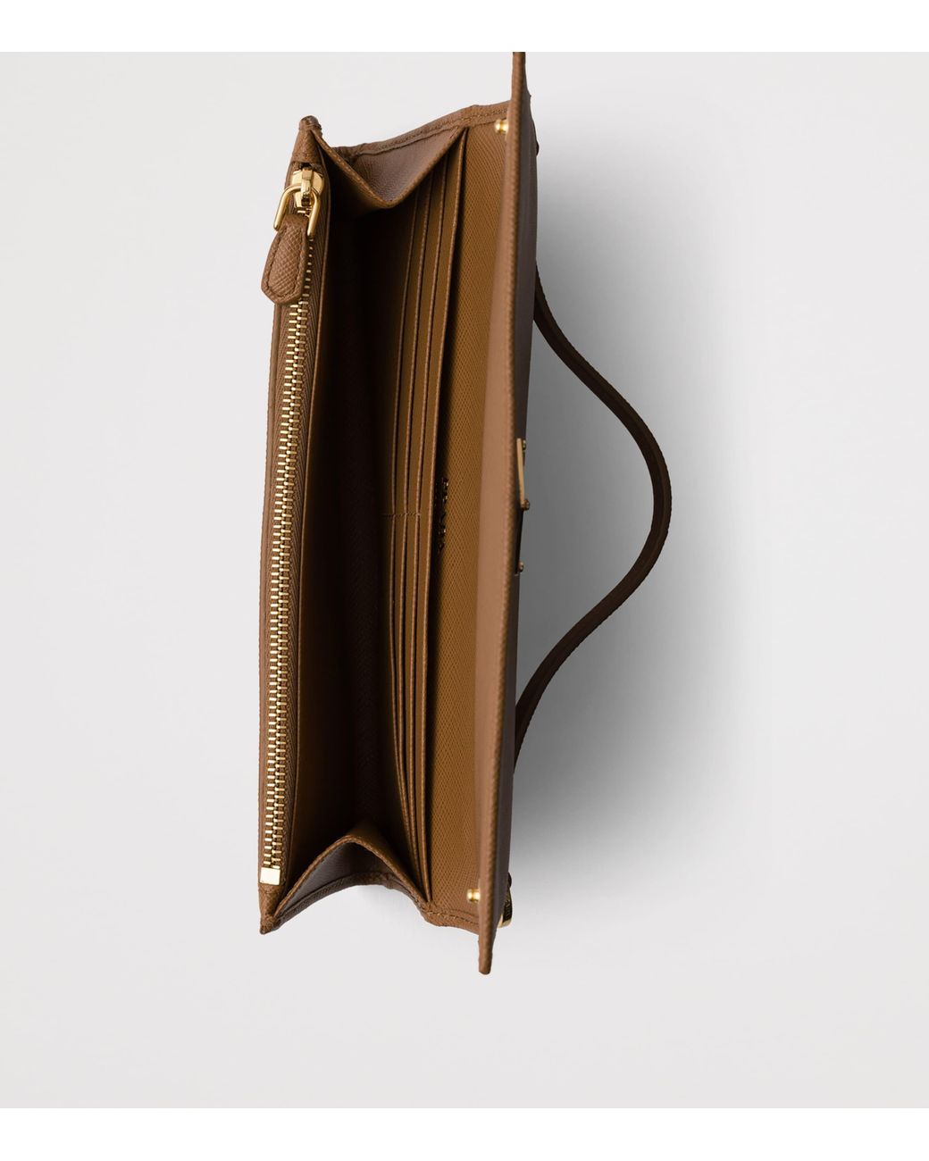 Prada Brown Saffiano Leather Wallet With Shoulder Strap