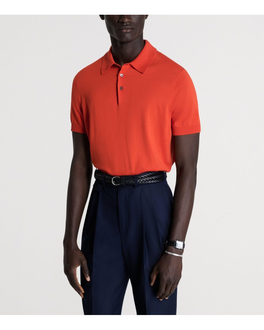 Dunhill Red Cotton-Mulberry Silk Polo Shirt for men