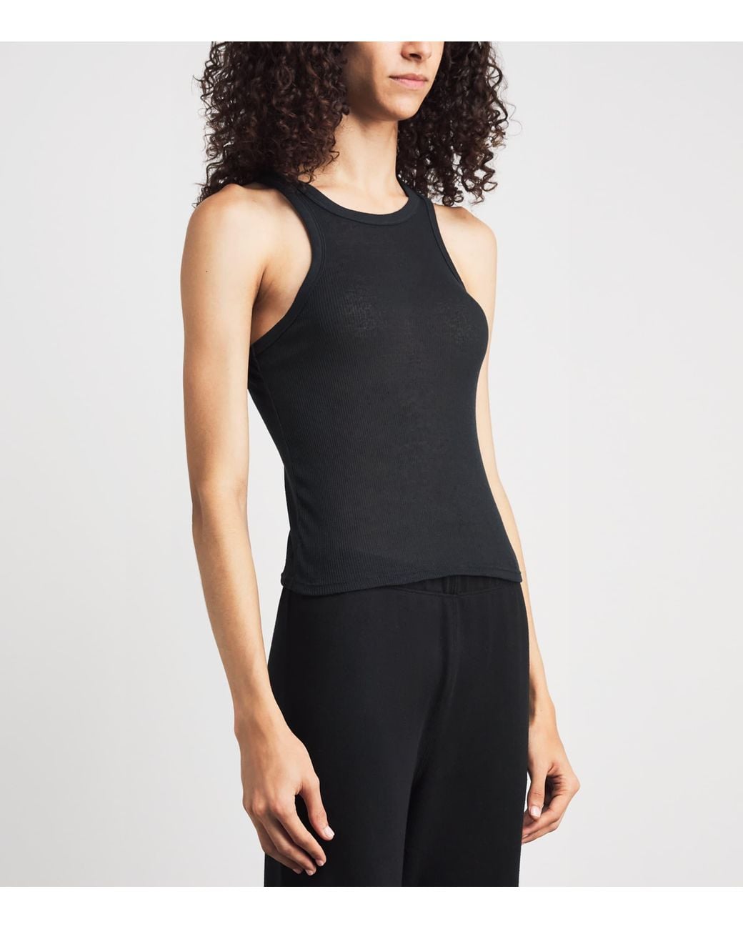 Skims Black Semi-Sheer Ribbed Tank Top