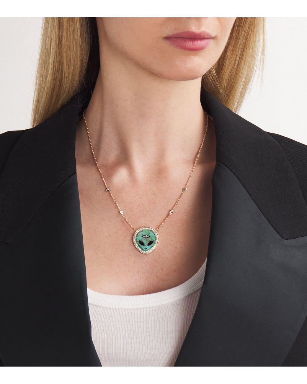 Jacquie Aiche Green Small, Diamond, And Onyx Inlay Necklace