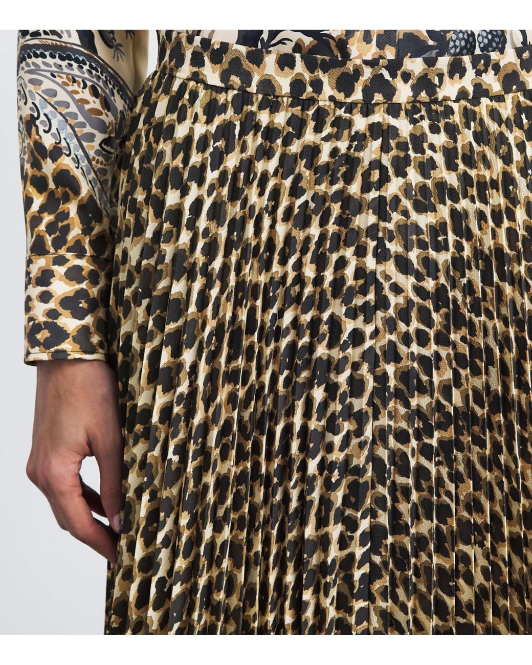Etro Natural Satin Leopard Pleated Maxi Skirt