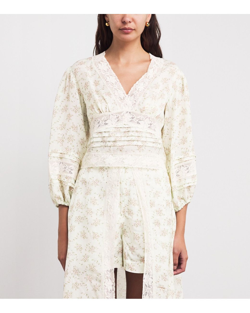 Sandro White Floral Tie-Back Blouse