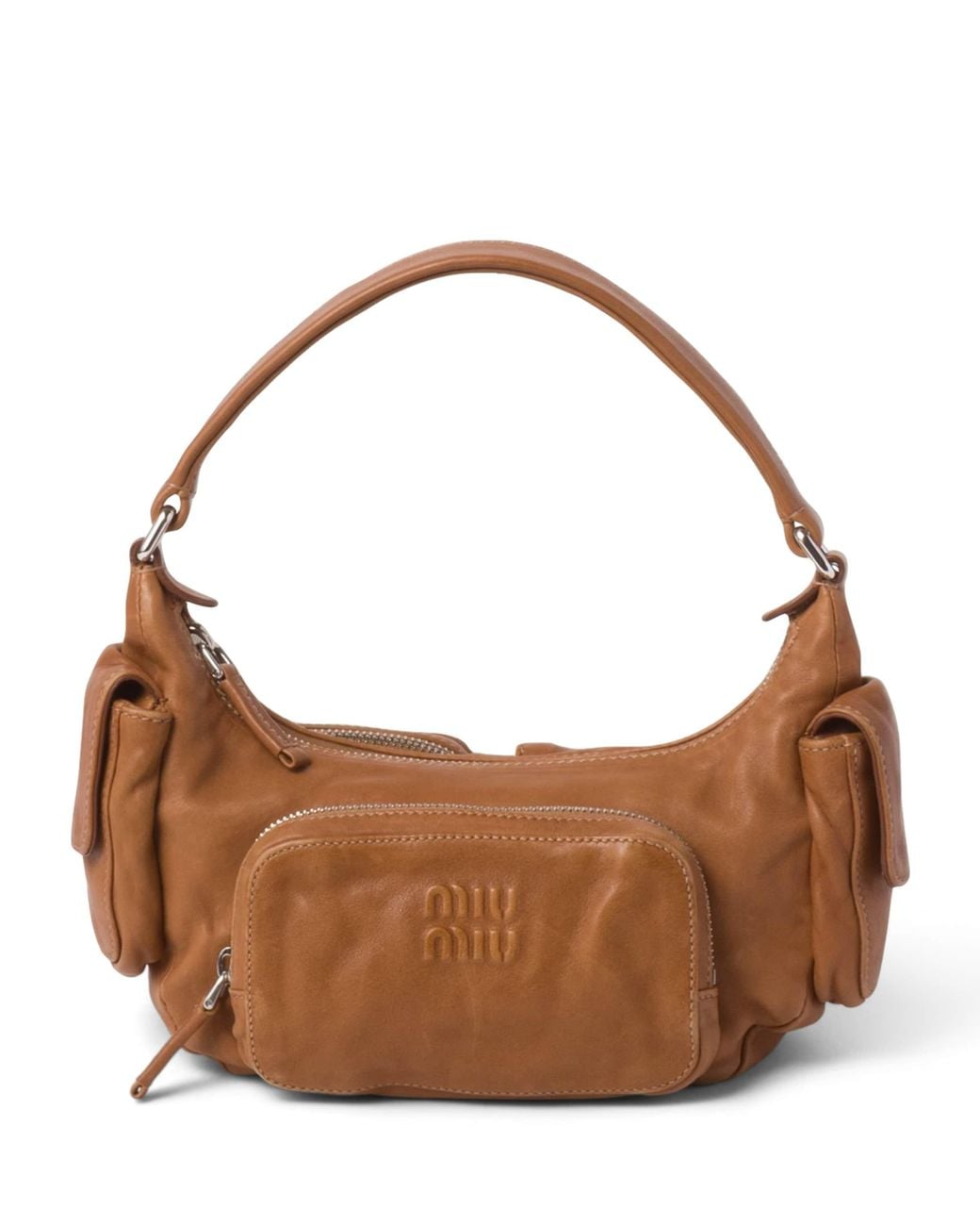 Miu Miu Brown Nappa Leather Pocket Shoulder Bag
