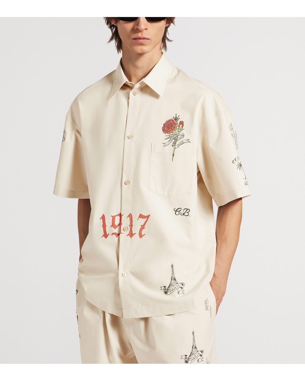 Balenciaga White Cotton Tattoo Short-Sleeve Shirt for men