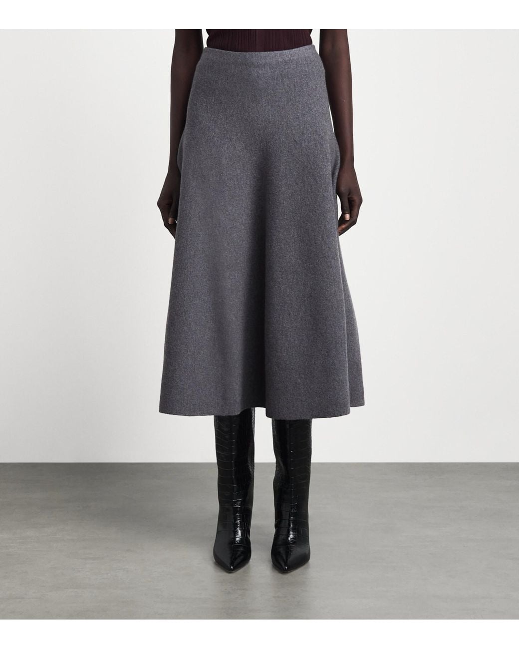 Brandon Maxwell Gray Virgin Wool Miller Midi Skirt
