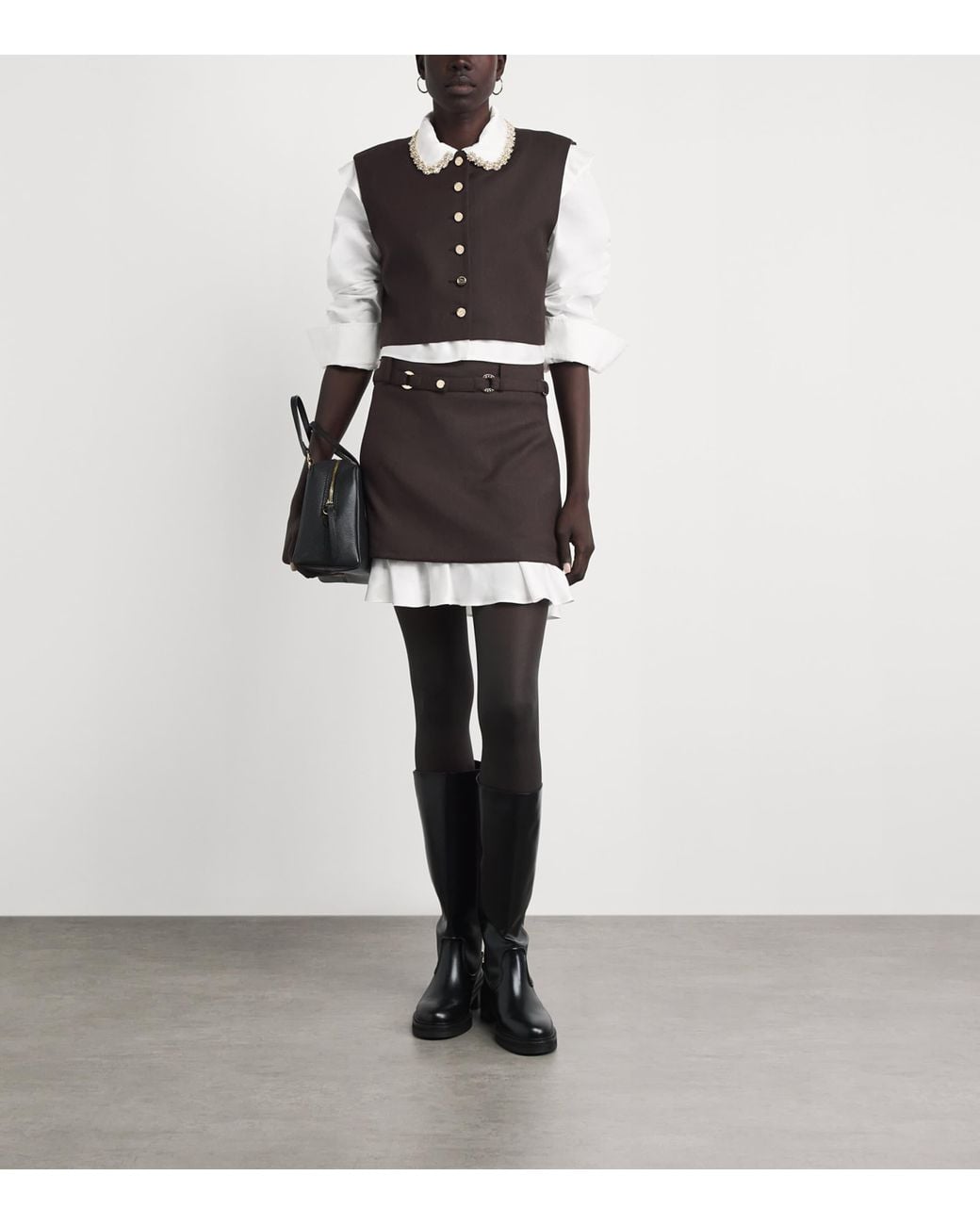 Sandro Brown Wool-Blend 2-In-1 Mini Skirt