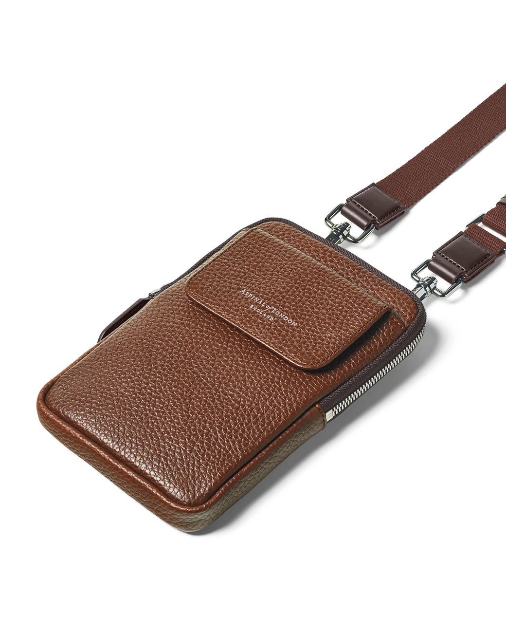 Aspinal Brown Leather Cross-Body Phone Pouch for men