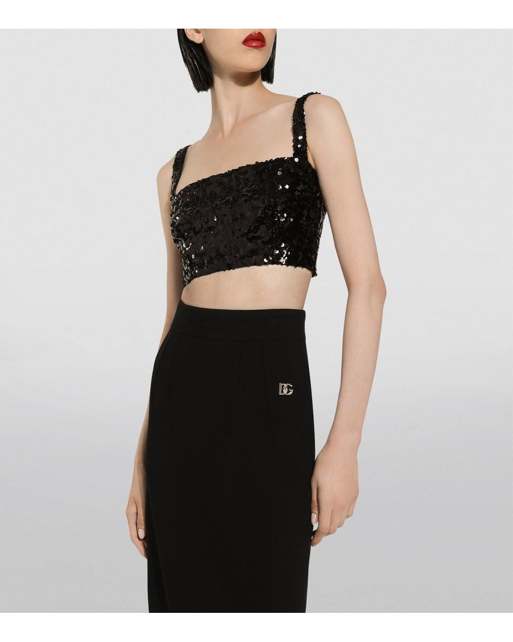 Dolce & Gabbana Black Sequin Sleeveless Crop Top