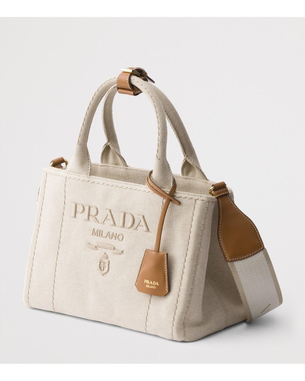 Prada Natural Small Canvas Jardinière Top-Handle Bag