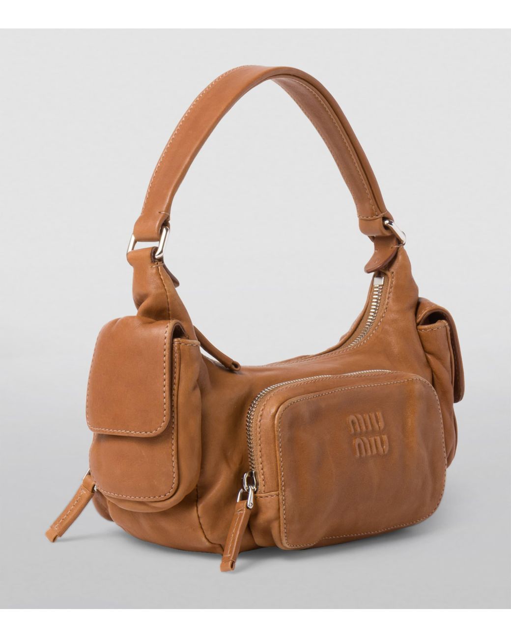 Miu Miu Brown Nappa Leather Pocket Shoulder Bag