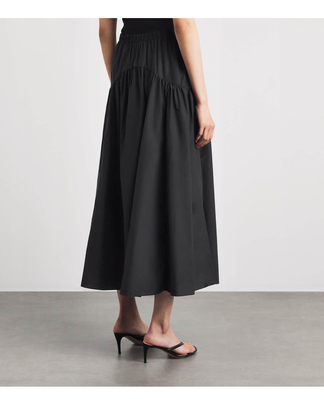 Theory Black Curved Yoke Midi Skirt