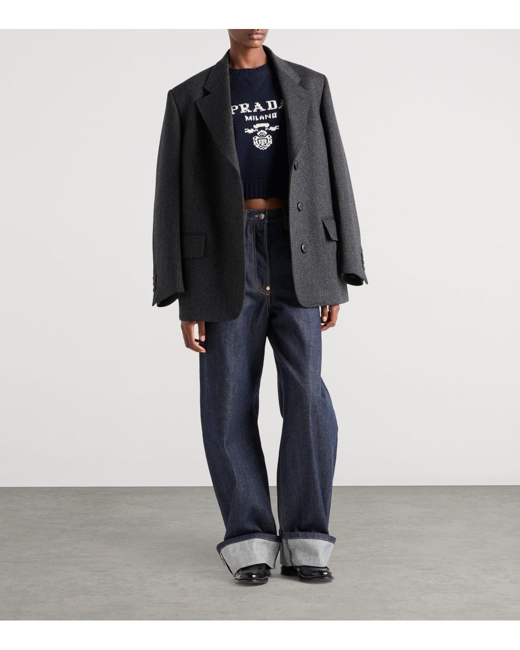 Prada Blue Wool And Cashmere Crew-Neck Sweater