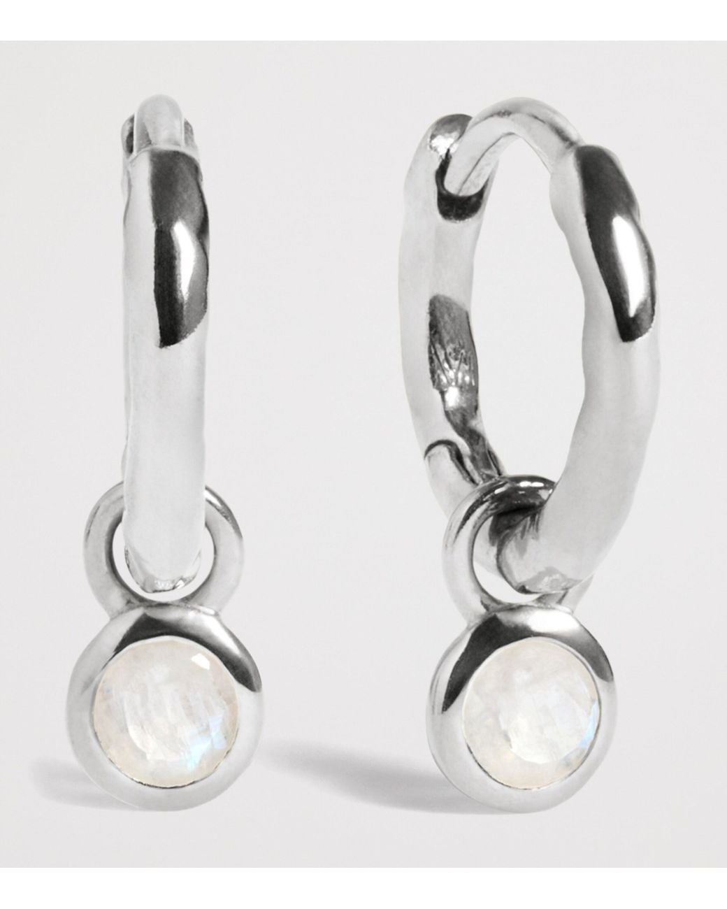 Monica Vinader White Sterling And Moonstone June Birthstone Huggie Earrings