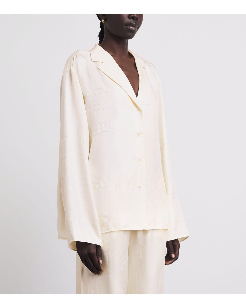 Totême White Silk Embroidered Monogram Shirt