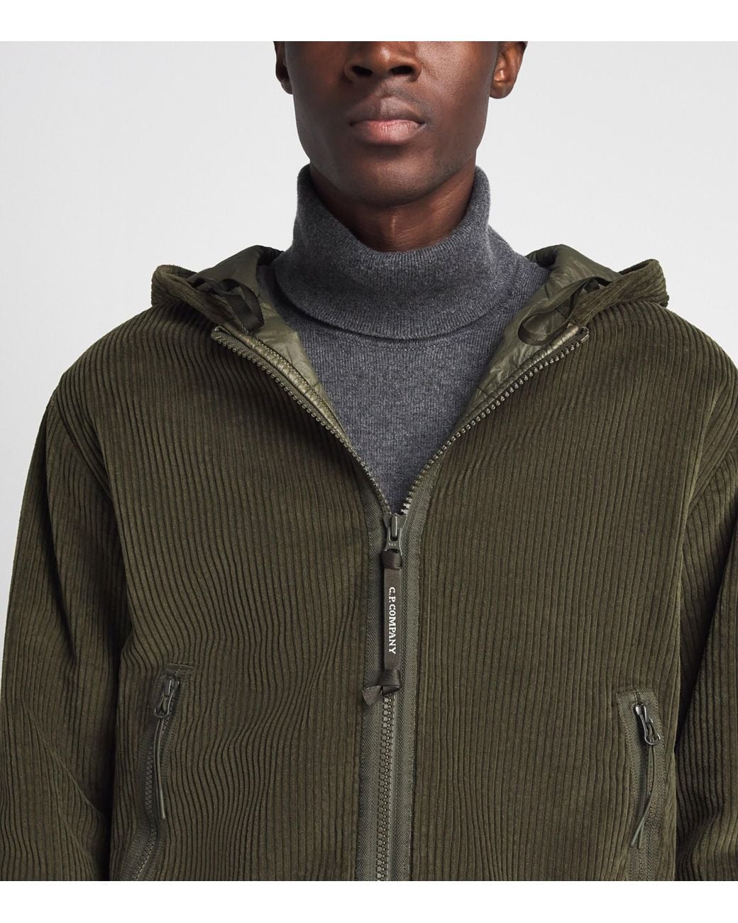 C P Company Green Corduroy Zip-Up Jacket for men
