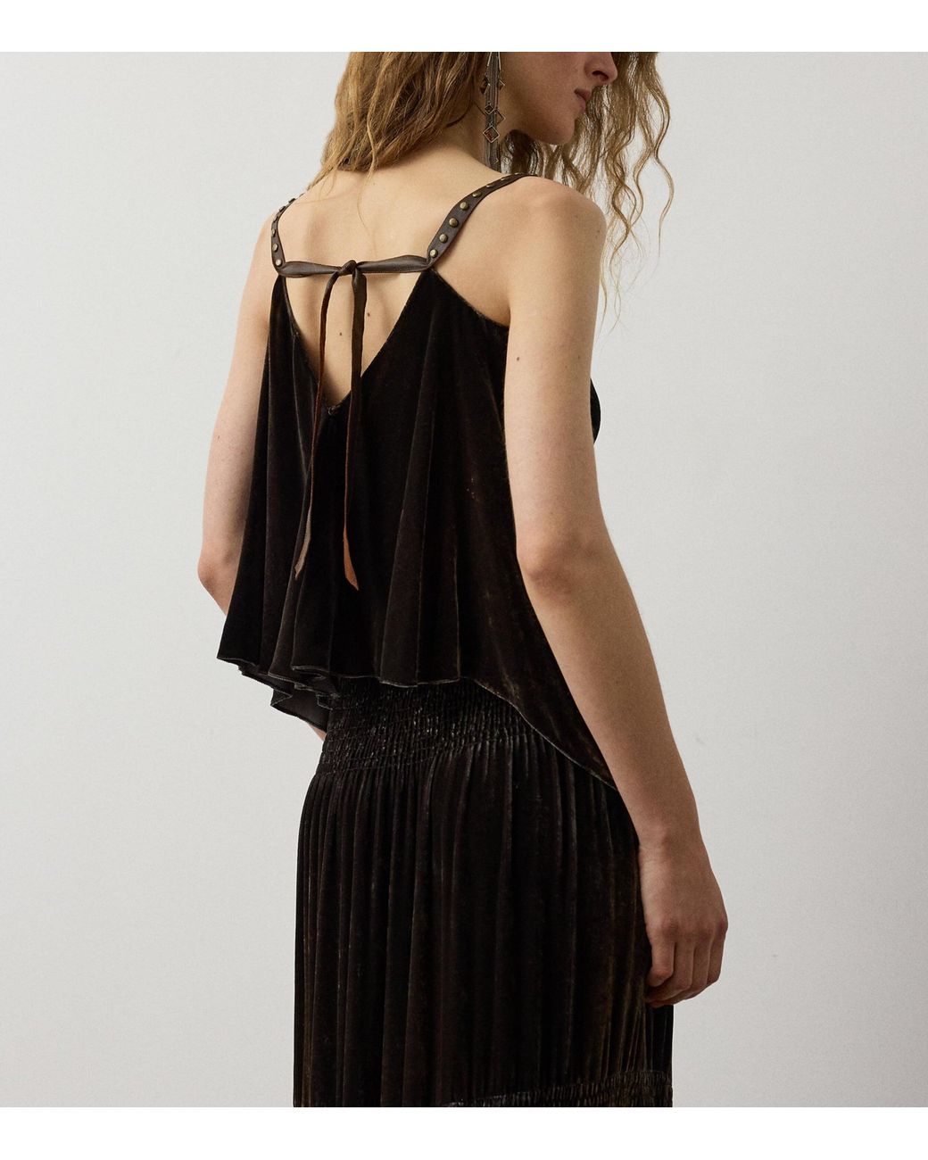 Ralph Lauren Black Velvet Asymmetrical Idina Top