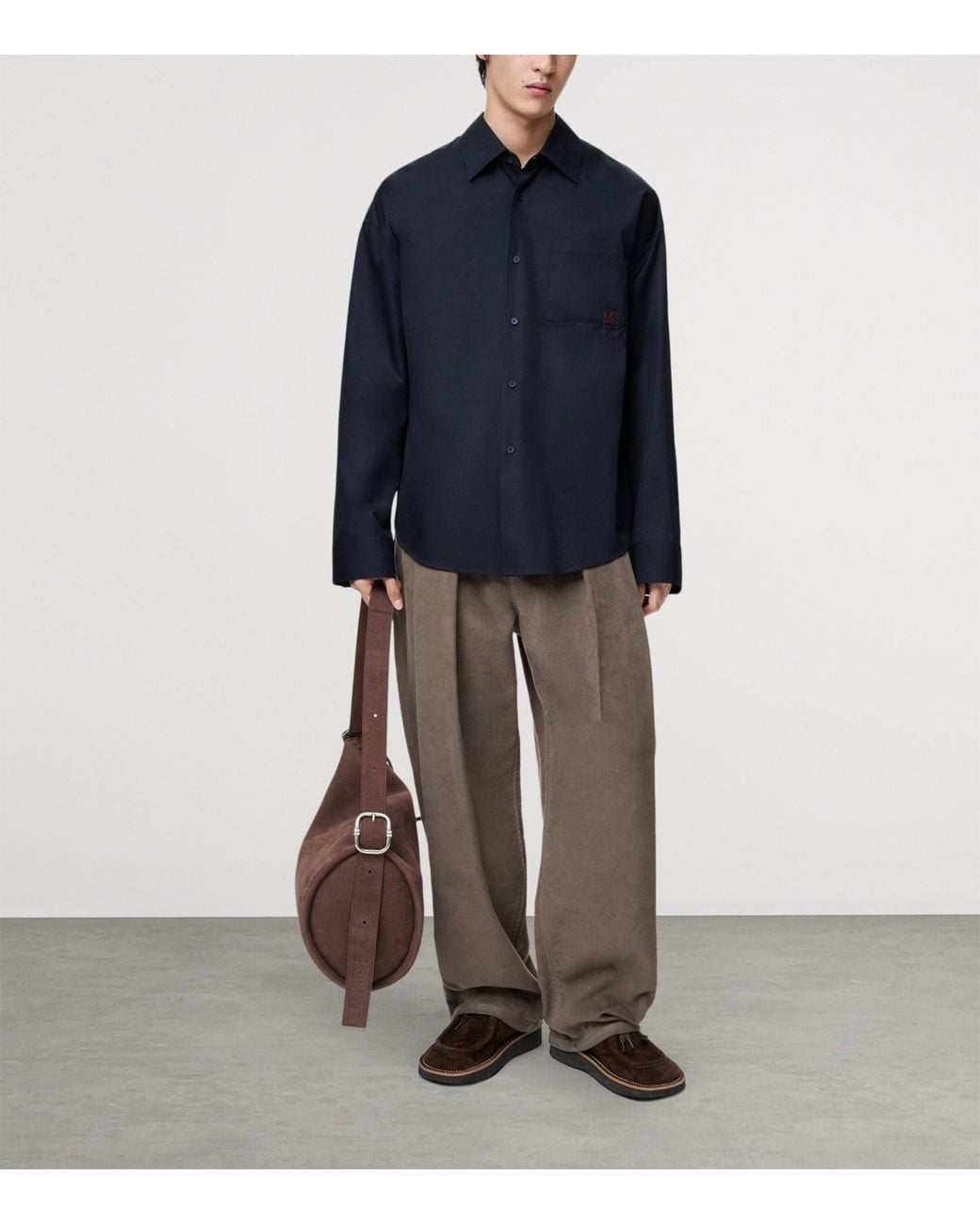 Loewe Blue Cotton-Blend Long-Sleeve Anagram Shirt for men