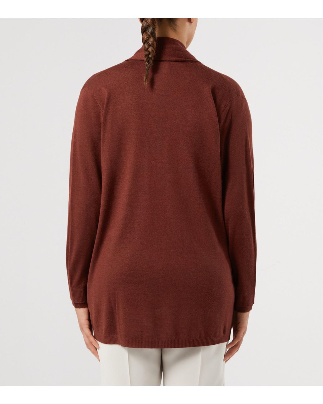 Marina Rinaldi Brown Wool-Silk Waterfall Cardigan