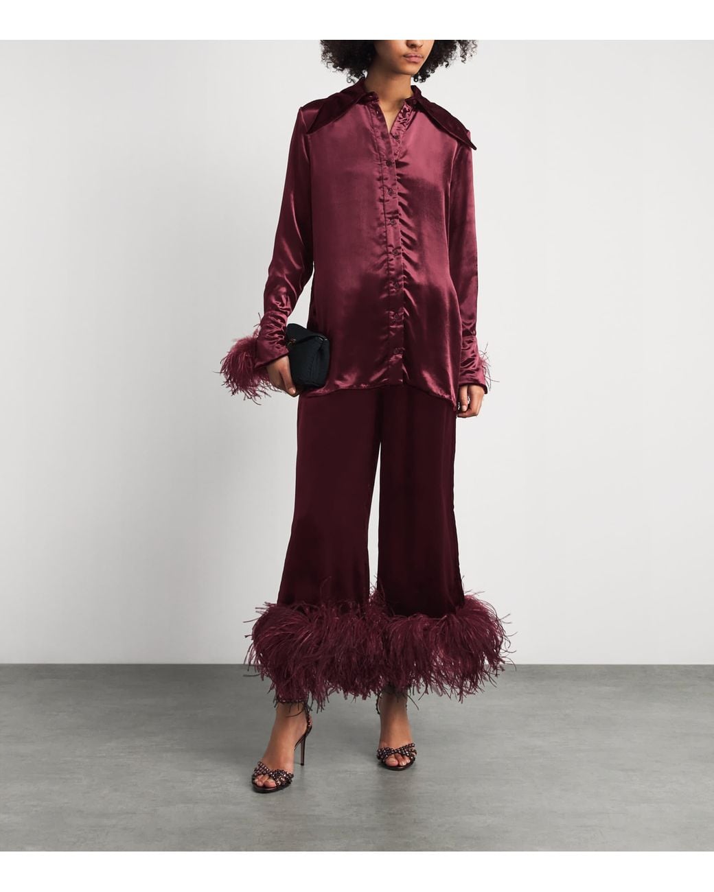16Arlington Purple Ostrich-Trim Satin Tio Shirt