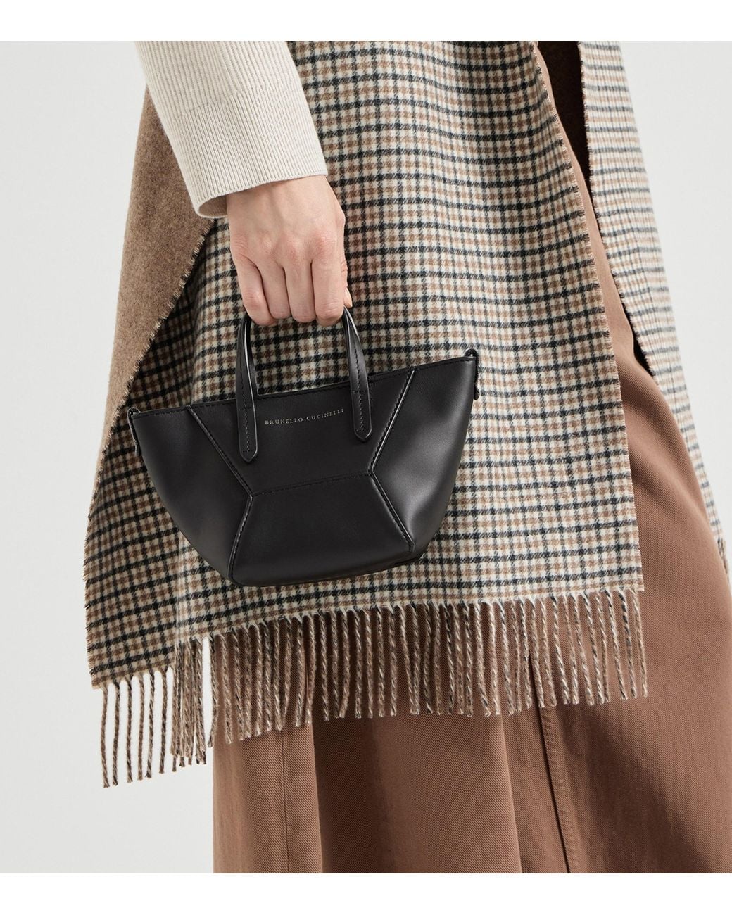Brunello Cucinelli Black Mini Calfskin Bc Duo Tote Bag