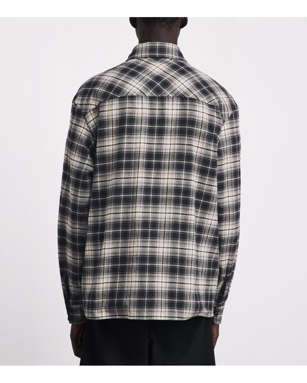 Moncler Gray Cotton Check Zip-Up Shirt for men