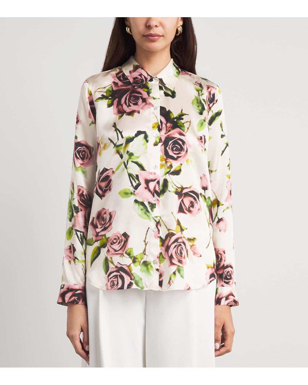 L'Agence Pink Silk Floral Tyler Shirt