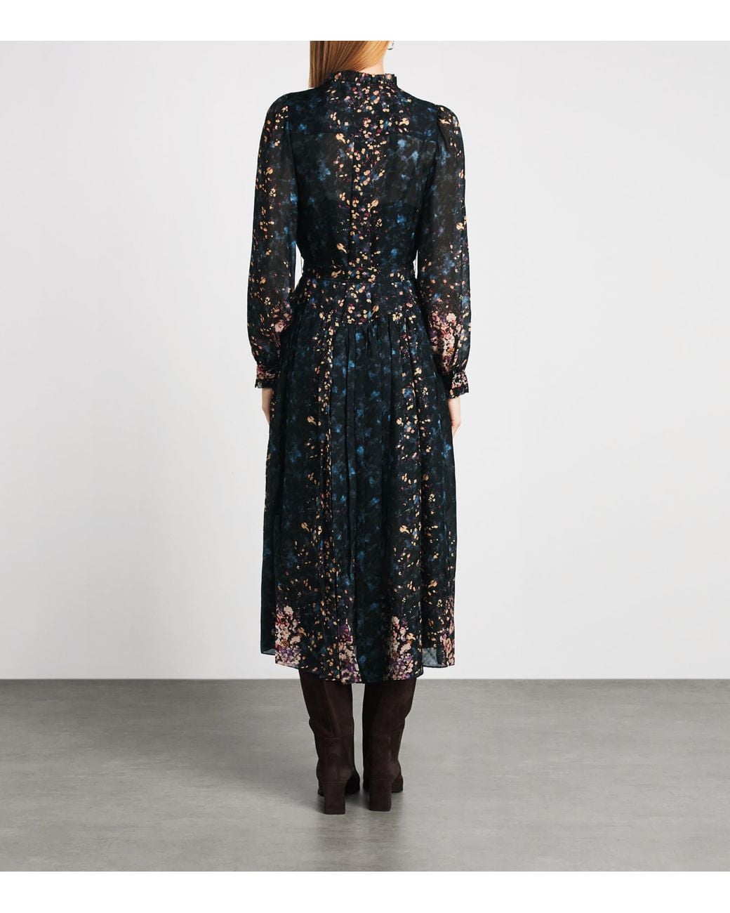 Ulla Johnson Black Silk Floral Tessa Wrap Dress