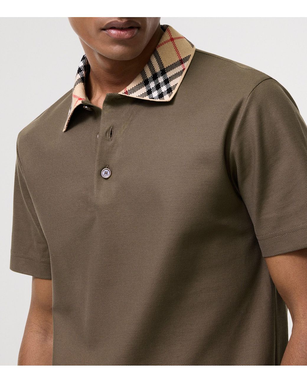 Burberry Brown Cotton Check-Collar Polo Shirt for men