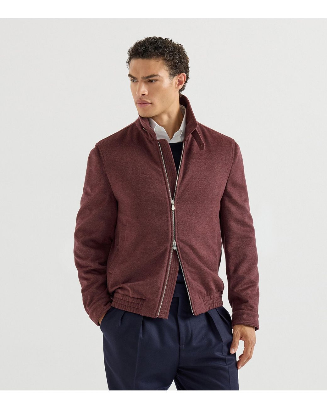Brunello Cucinelli Purple Virgin Wool Bomber Jacket for men