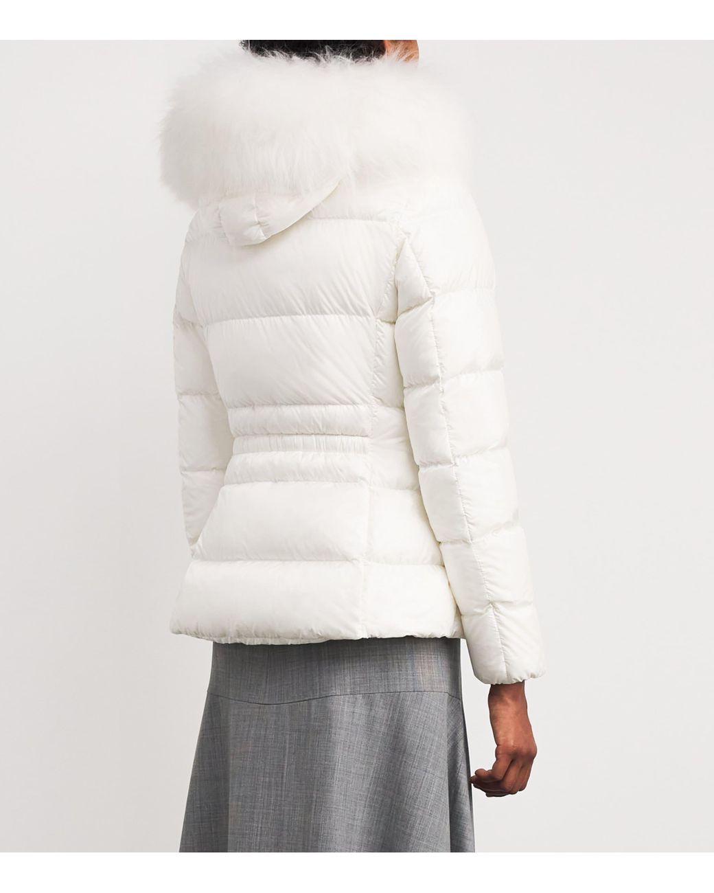 Moncler White Shearling-Trim Boed Puffer Jacket