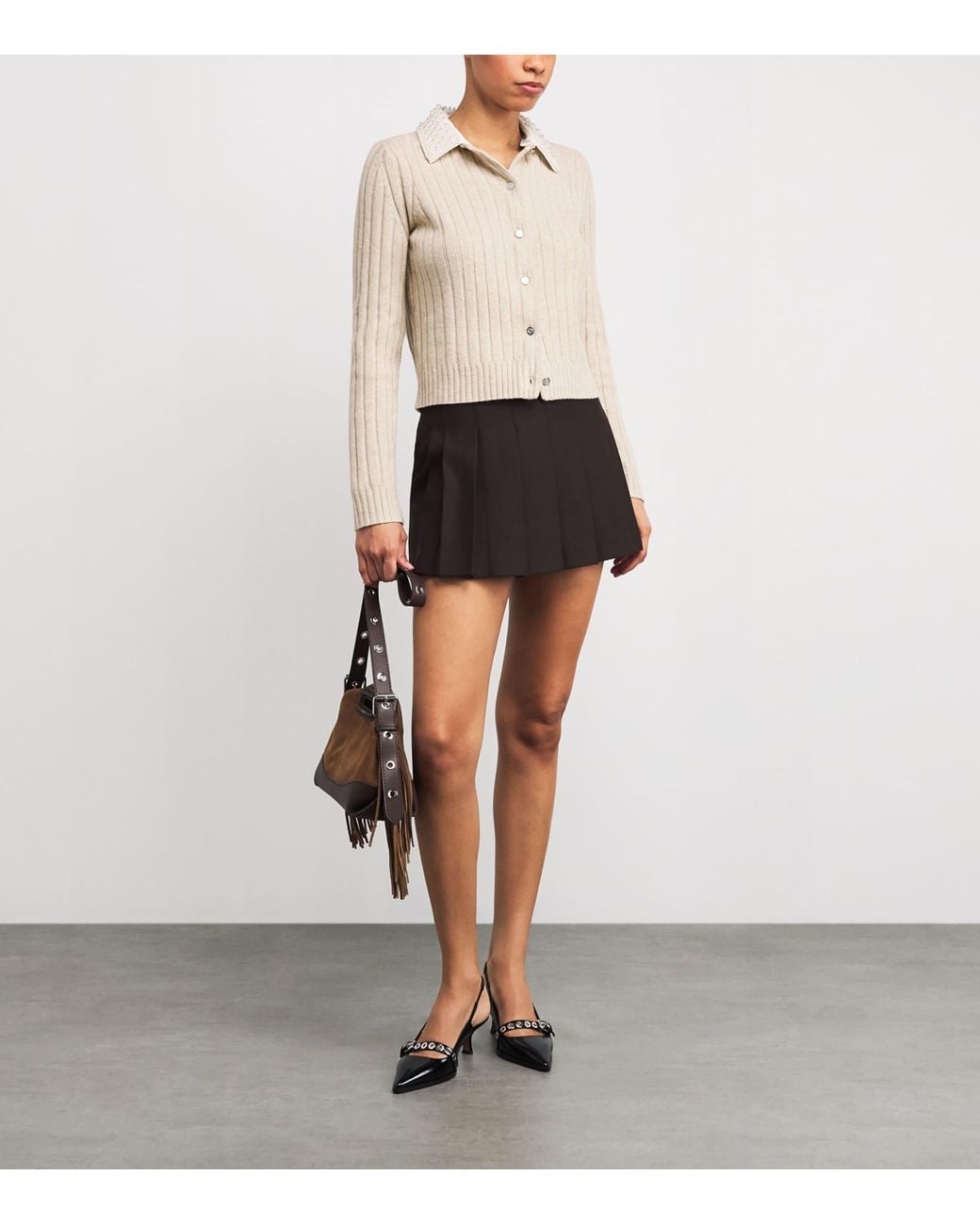 Maje Natural Wool-Blend Embellished Cardigan