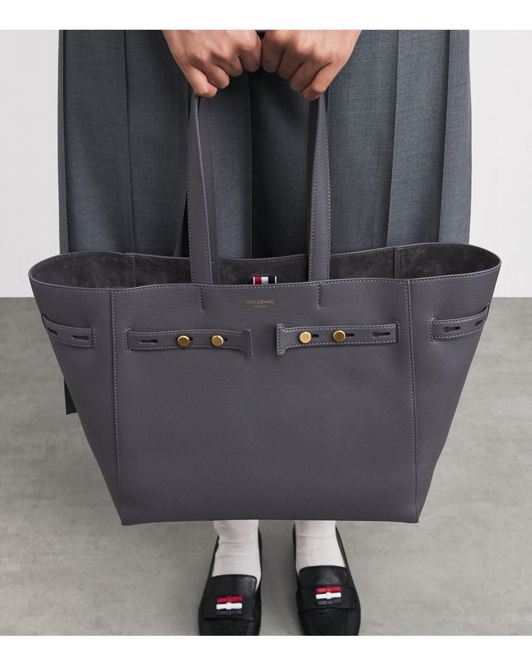 Thom Browne Black Leather Cabas Tote Bag